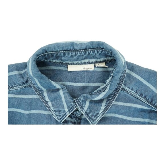 Halogen Soft Flexible Denim Button Up Striped Shirt Top Cuff Sleeve Size XS - Picture 3 of 4